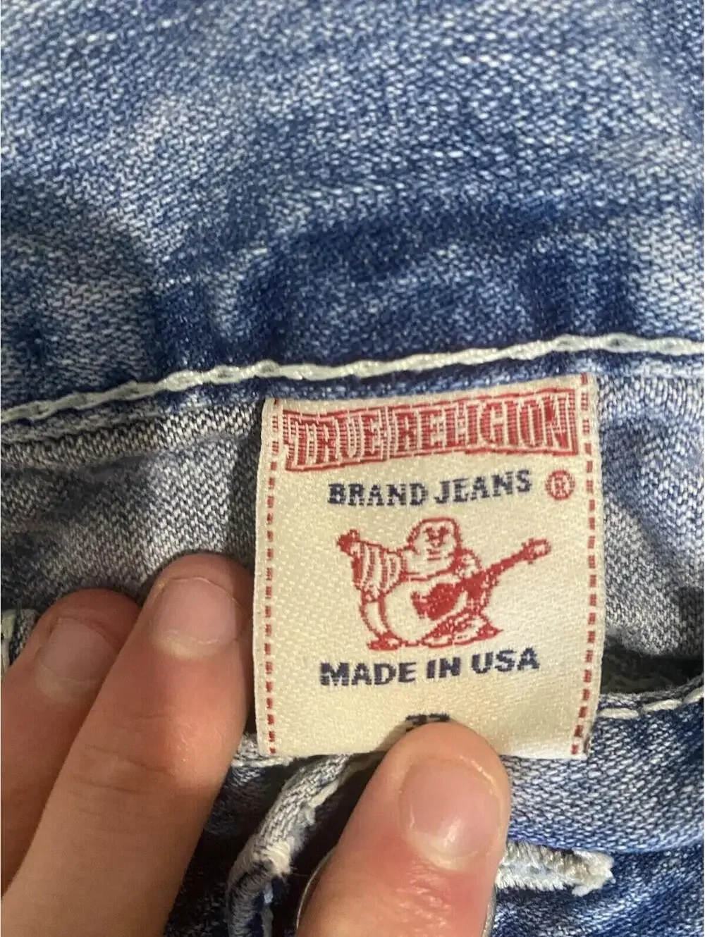 True Religion Mens Sz 33 Section Ricky Giant Big T Seat 34 Thick Stitch Jeans
